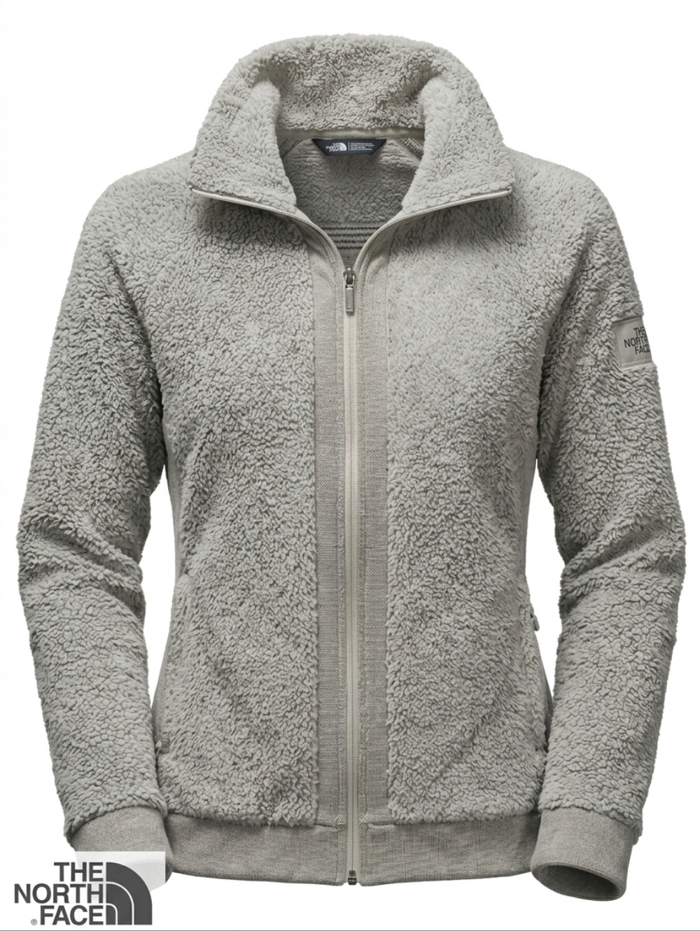 The North Face Fleece Zip Up Fuzzy Jacket Women's Small Grey Cream